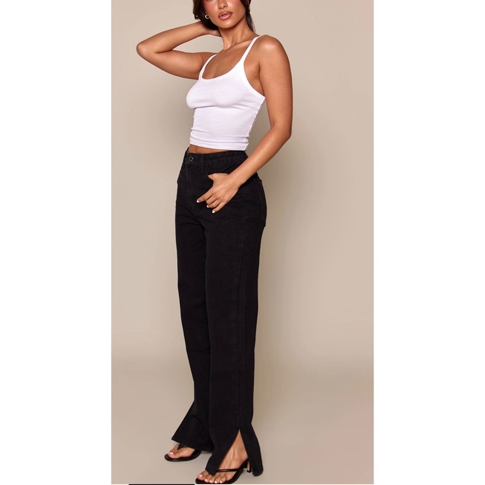 PrettyLittleThing Jeans Tall Split Hem Denim Black Womens 8